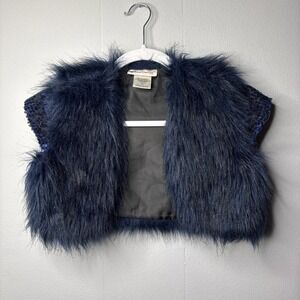 American Girl Navy Fur Shrug Vest Sequins Size 10